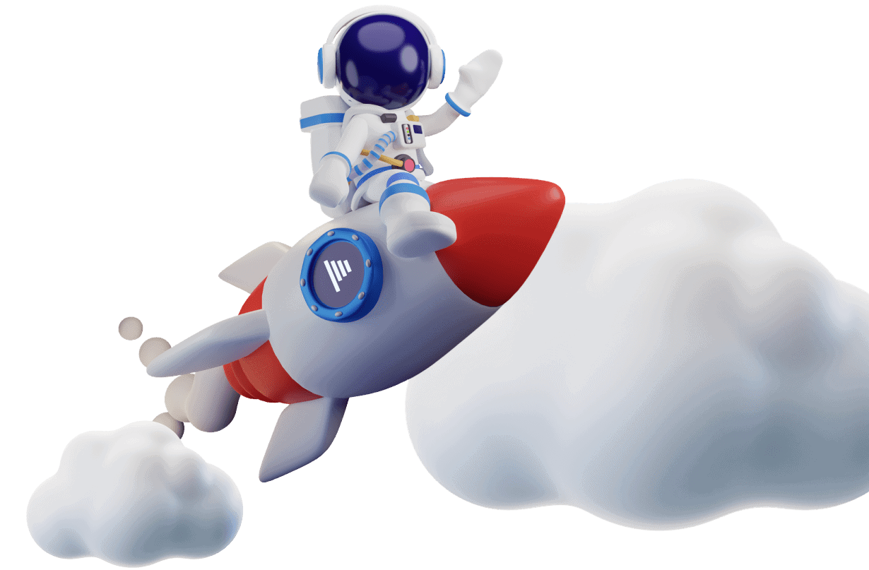 An astronaut riding a rocket through the clouds