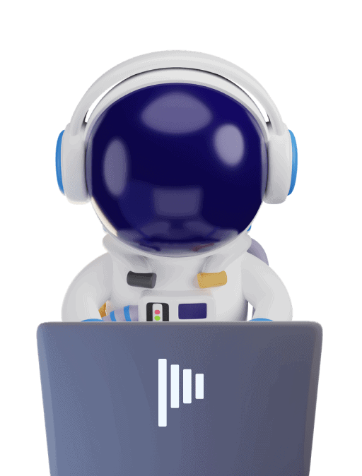 Front view of an astronaut working on a laptop