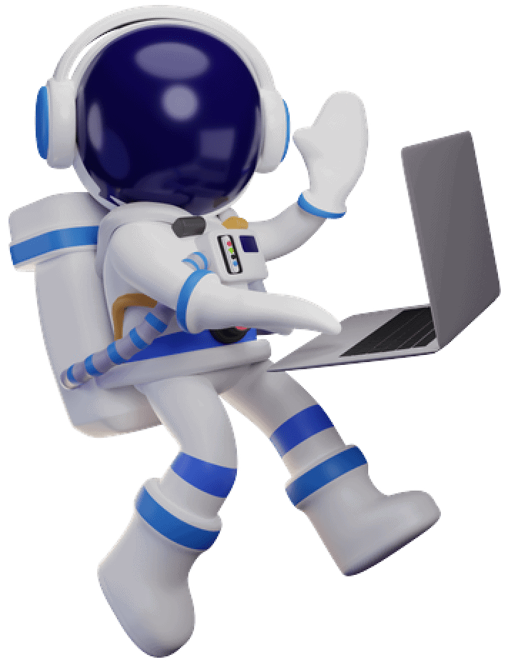 A floating astronaut waving