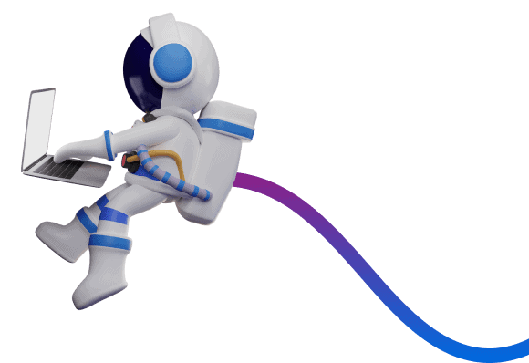 A floating astronaut working on a laptop