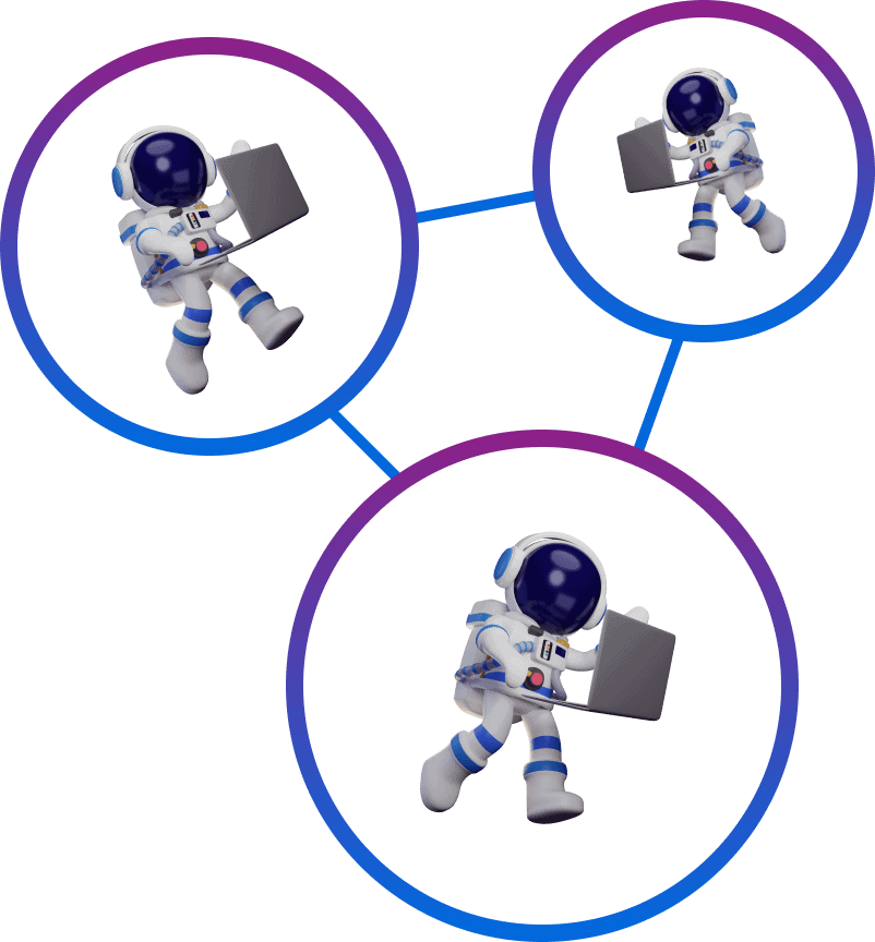 Three connected astronauts